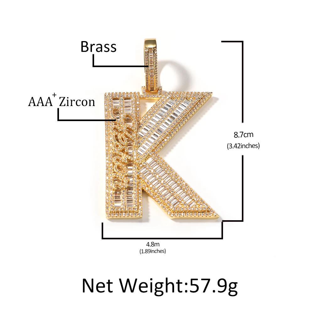 THE BLING KING Custom Big Baguettecz Number Pendant Personalized Cursive Mimi Name Letters Iced Out CZ Hiphop Jewelry For Men