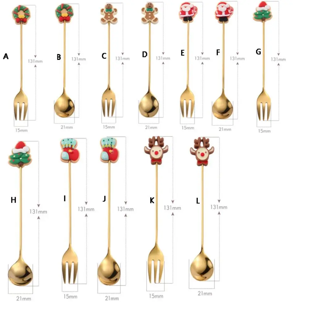 Stainless Steel Christmas Spoons Forks Set Gold Silver Multifunctional Coffee Spoons Elk Christmas Tree Gingerbread Man