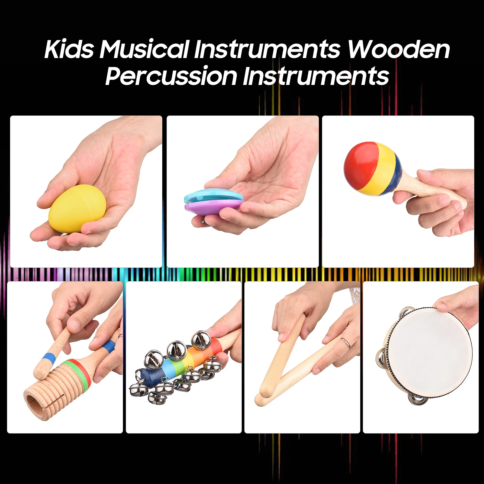 13 PCS Kids Musical Instruments Toys with Carry Bag Colorful Wooden Percussion Instruments Early Education Gifts for Children