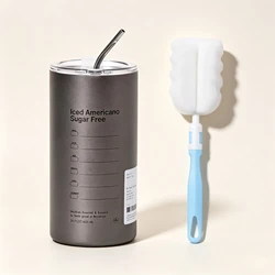Portable 600ml Leak - proof Stainless Steel Insulated Thermos Cup with Straw - 601 - 700ml (Grey outfit)