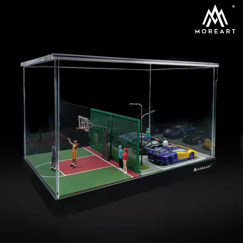 

1:64 баскетбольная площадка, модель автомобиля, парковочная машина, ящик для хранения сцены из ПВХ, демонстрационный тематический шкаф, строительный игрушечный подарок (без автомобильной фигурки)