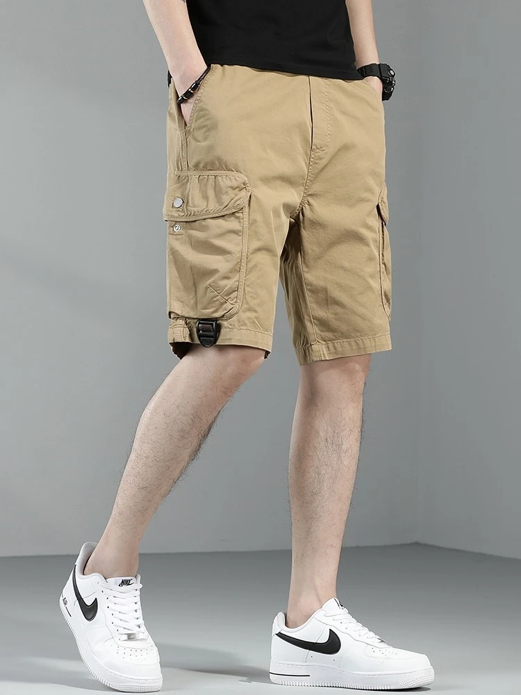 Pantalones cortos Cargo para hombre, ropa de calle informal, de algodón, color caqui, a la moda, para verano, 2022| - AliExpress