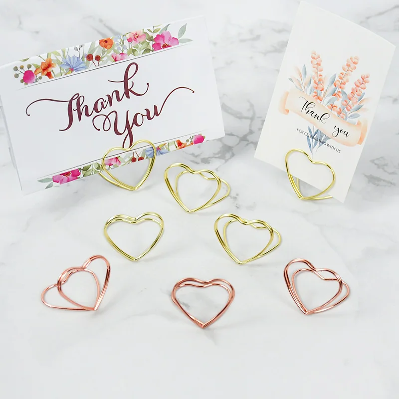 Double Heart Shape Metal Place Card Holders Table Placecard Holder Photo Clip Card Stand Wedding Banquet Heart Message 30pcs