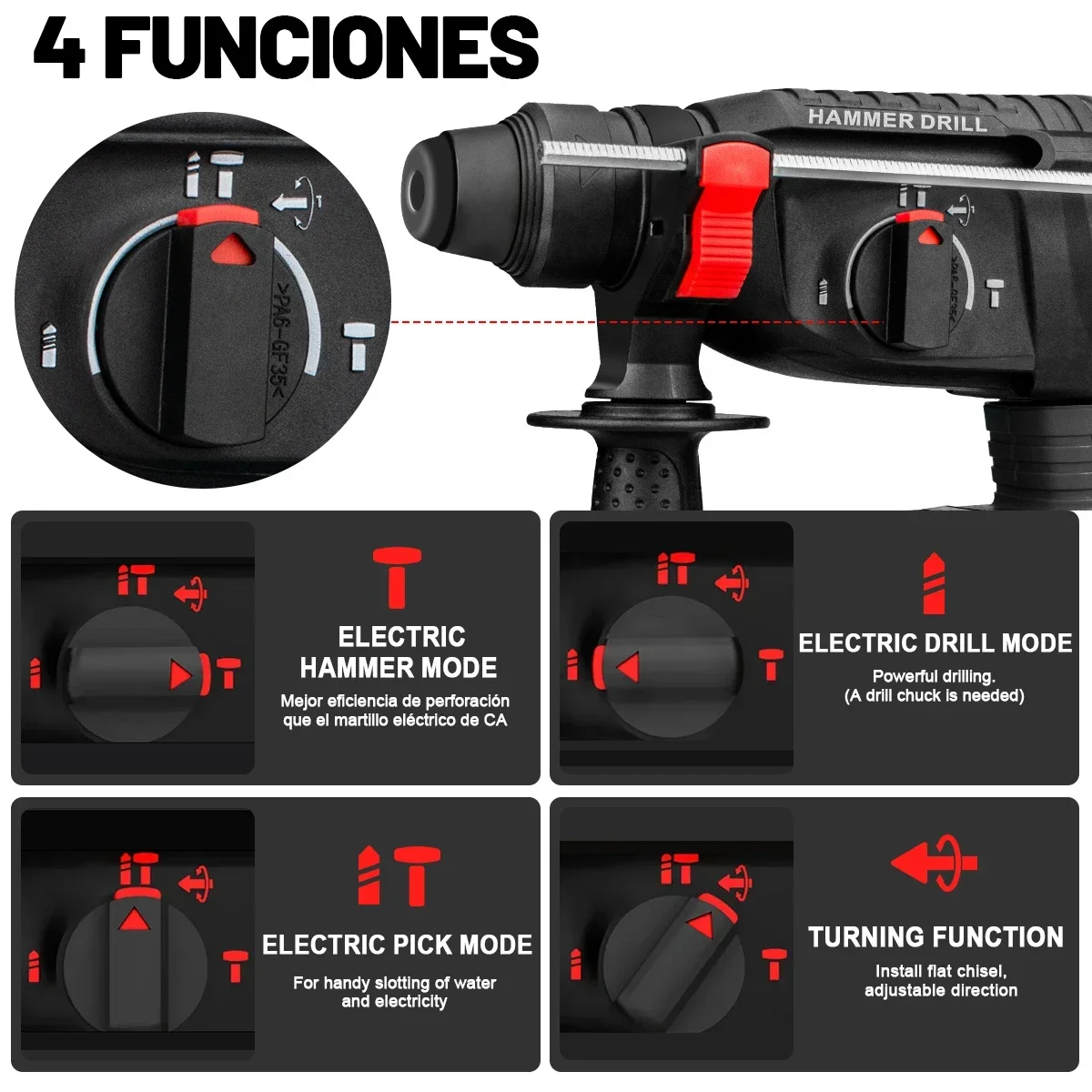 Gisam Brushless Electric Hammer Drill 26MM Multifunctional Cordless Rechargeable Screwdriver Power Tool For Makita 18V Battery 6