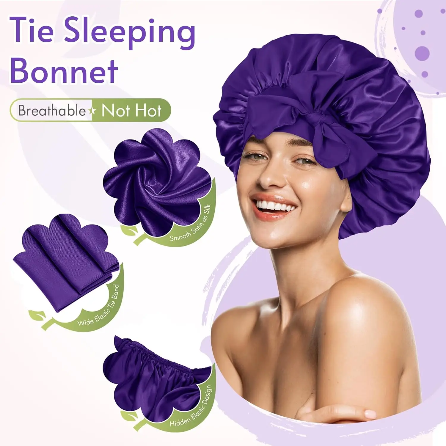 2Pcs/Lot Satin Bonnet Silk Bonnet for Sleeping Layer Satin Lined Hair with Tie Band Bonnets for Women Jarin Hair