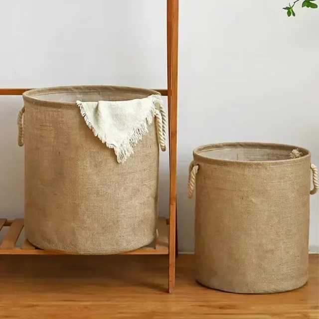 Foldable Cotton Linen Laundry Basket with Handles 2