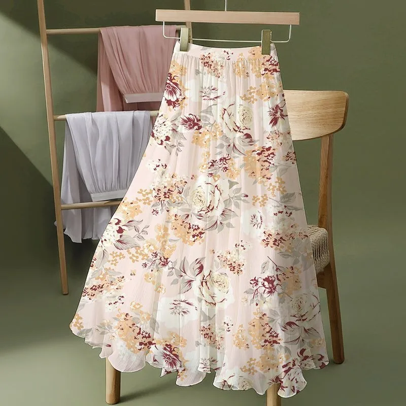 Women Floral Simplicity Trend Summer New Style Elastic Waist Ladies A-line Skirt Large Size Long Skirt Party Prom Dresses 3