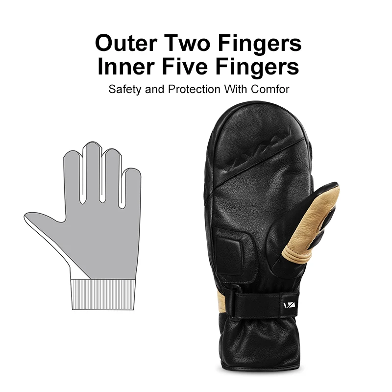 VXW Leather Ski Gloves Waterproof Thermal Fleece Lining Goatskin Mittens Snowboarding for Winter Outdoor Snow Gloves Women Men