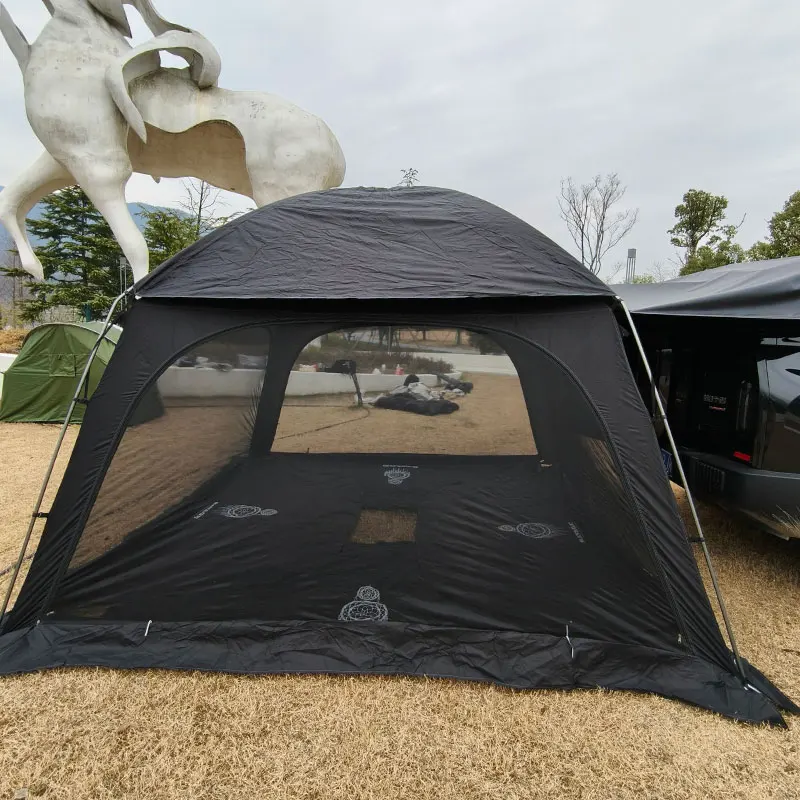 6-Person SUV Camping Tent with 16mm Aluminum Poles&Rainfly,4 Skylights,and 4 Double Doors, Black Car Tail Tent