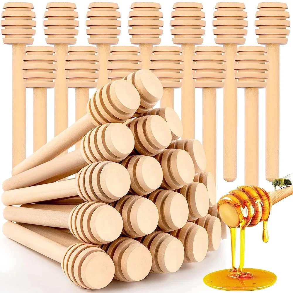 10pcs Mini Wooden Honey Dipper High Quality Honey Stir Bar Mixing Handle Jar Spoon Wooden Kitchen Utensils Tools wooden spoon