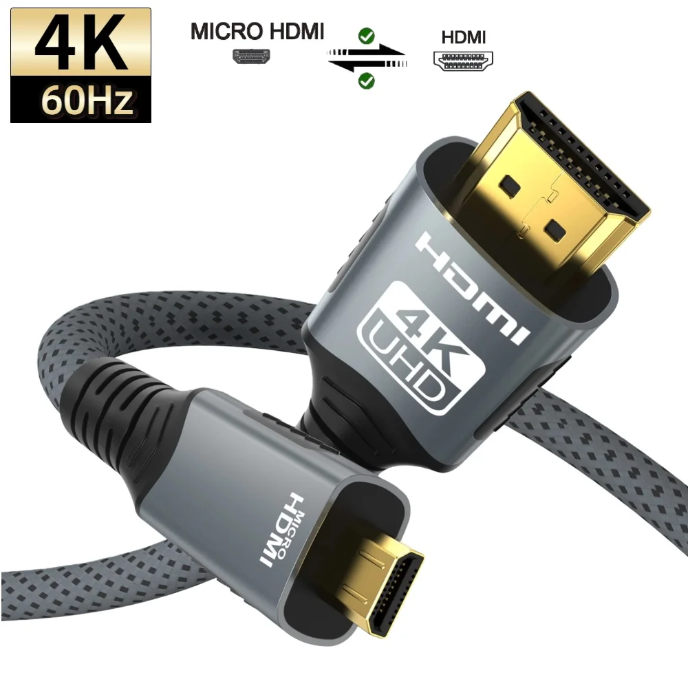 4K@60Hz Micro/Mini HDMI to HDMI Cable Braided HDMI-compatible Male to thumbnail 3
