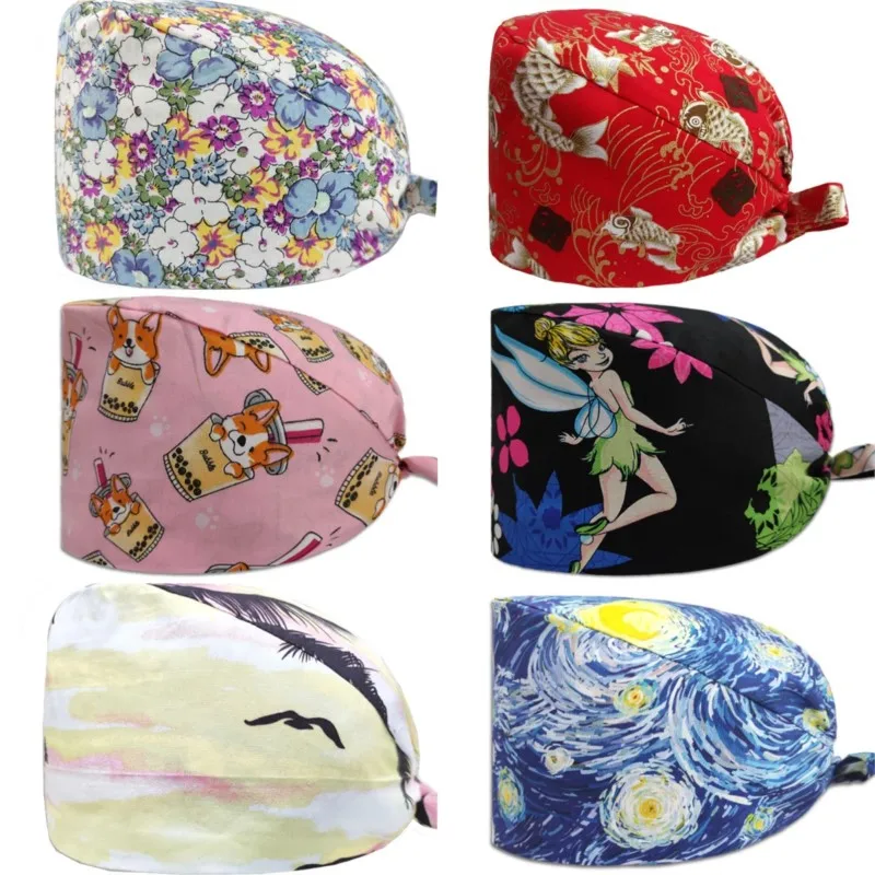 

Surgical hat printed operating room work hat gourd hat doctor nurse hat beauty pet hospital work cap swallowtail hat Nursing cap