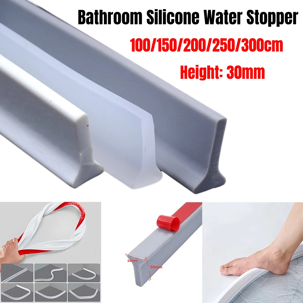 

Rubber Silicone Shower Barrier Water Stopper Bathroom Waterproof Strip Water Retaining Strip Bendable Door Bottom Sealing Strip