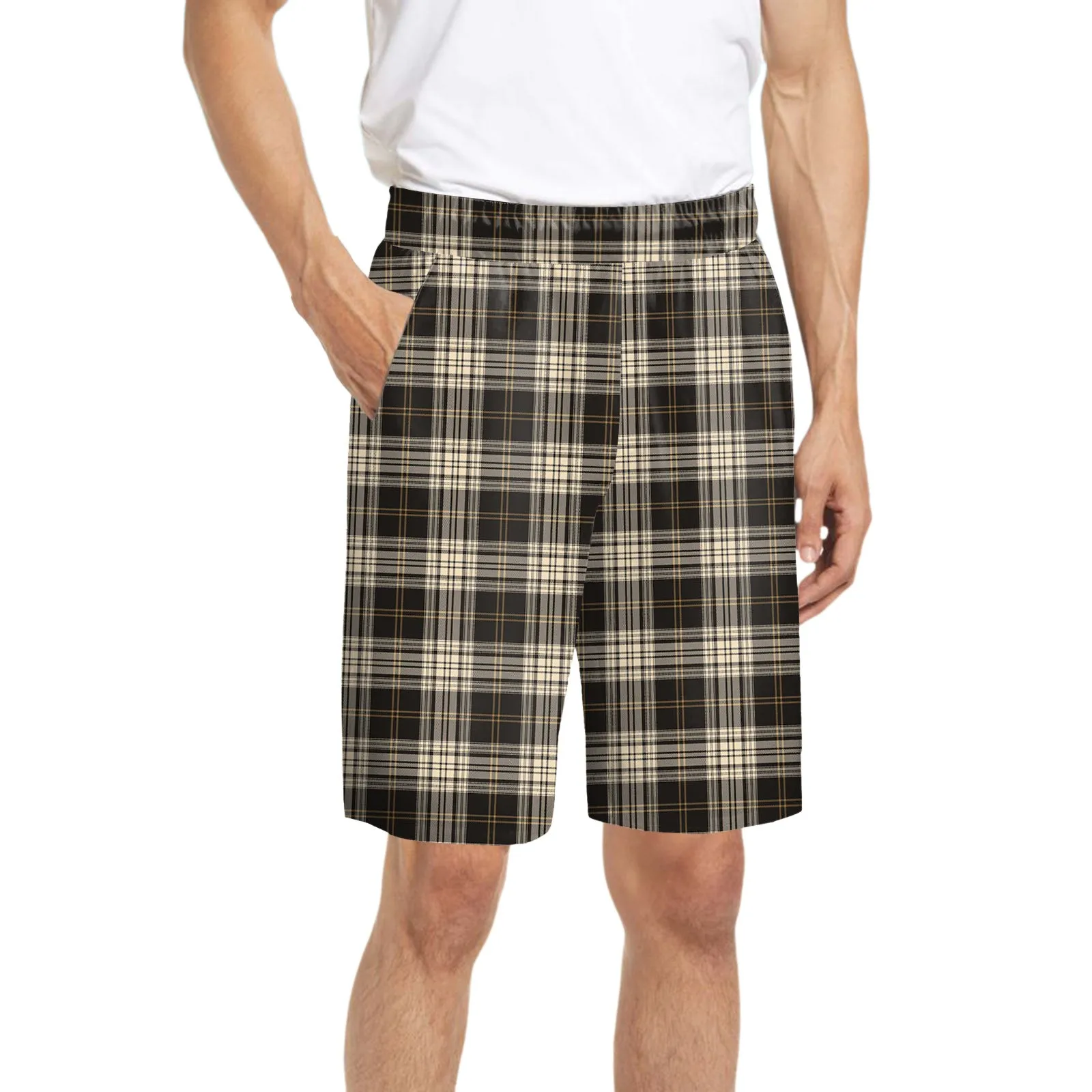 Plaid Print Summer Trousers For Mens Fashion Elastic Waist Shorts Home Pants Trend Casual Pajama Pants Mens' Shorts Pockets