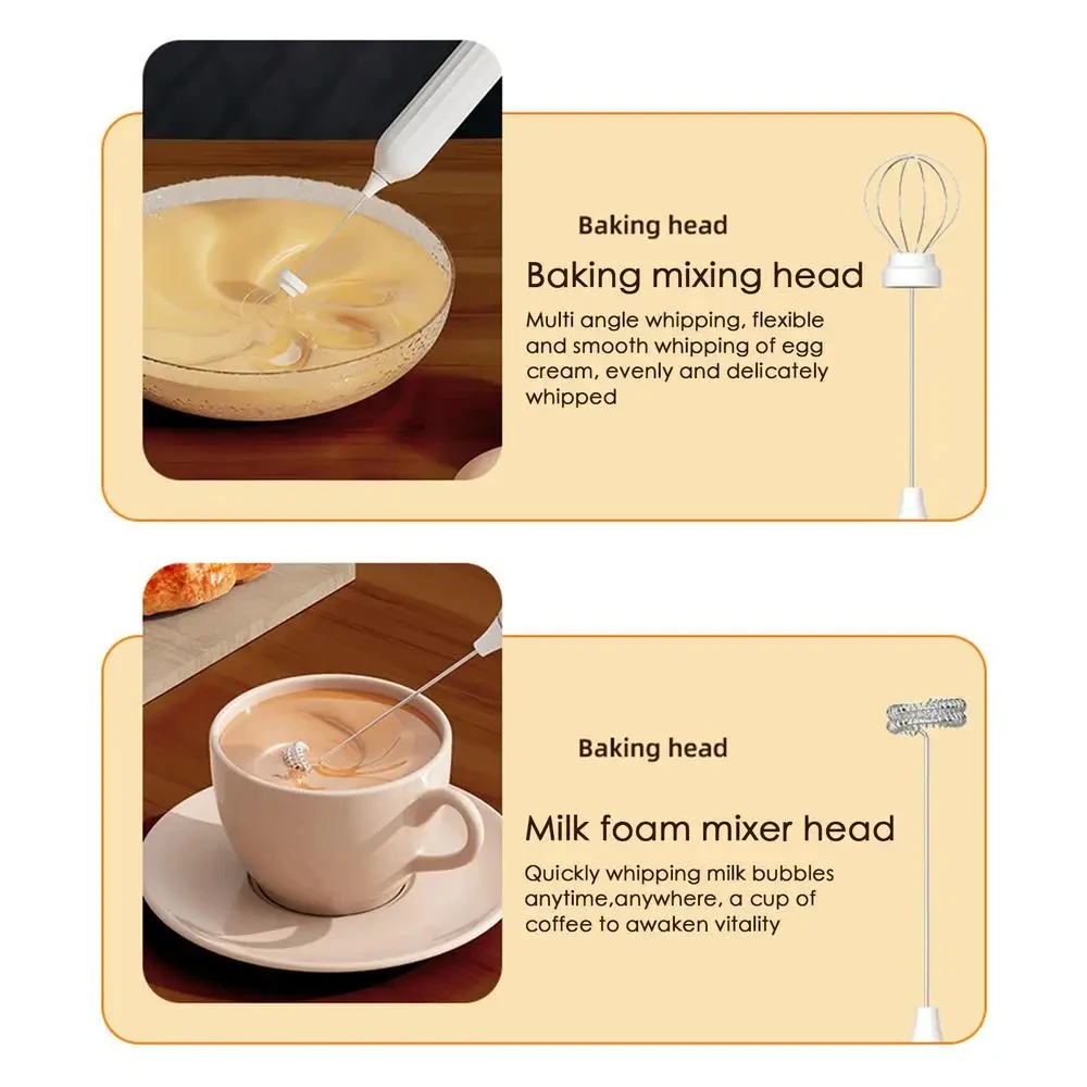 Electric milk frother, rechargeable 3-speed electric handheld mixer, double stick egg beater, coffee mixer, kitchen cream maker 4