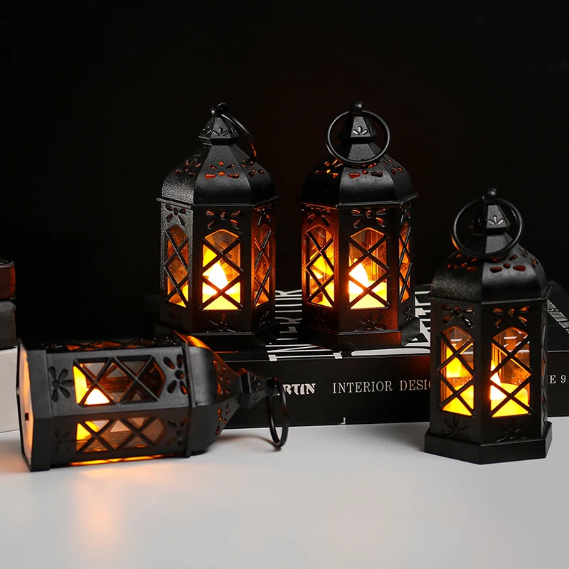 〔YY32〕Retro Desktop Lamp - Halloween Ambient Decor & Creative Gift Hexagonal LED Wind Lamp Candle Lamp Portable Pony Lamp