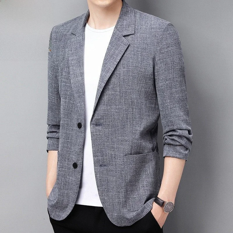 여름용 얇은 면 린넨 캐주얼 루즈핏 남성 자켓 비즈니스 캐주얼 긴팔 통기성 자외선 차단 상의
