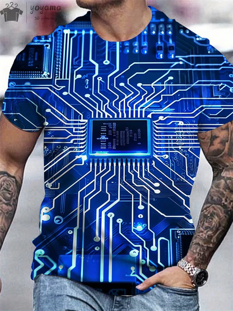 T-shirt Manches Courtes Avec Impression 3D Circuit Imprimé – Unisexe Casual – Tissu Polyester – Neuf Avec étiquettes
