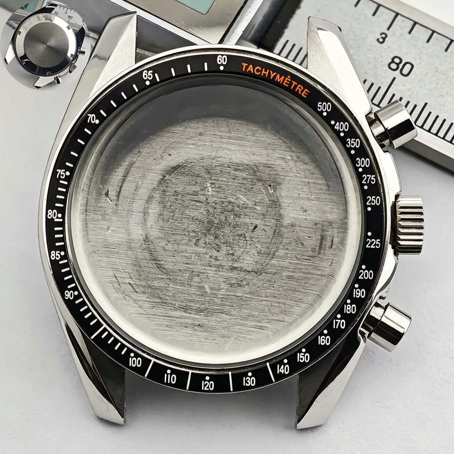 Men's 39.7mm Stainless Steel Watch Case with Moon Back Cover