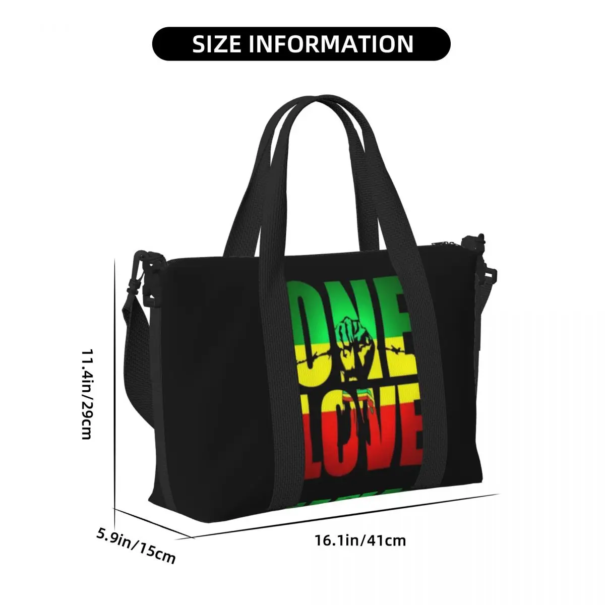 One Love Jamaica Reggae Tote Bag Women Large Capacity Gym Beach Shoulder Travel Bag