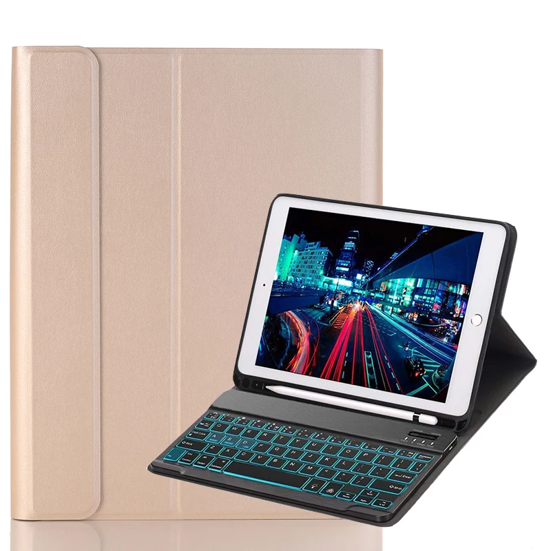 Magnet Smart Backlit Bluetooth Keyboard Cover For Ipad 7Th 8Th 2019 2020 Pu Leather Case With  Pencil Slot For Ipad 10.2