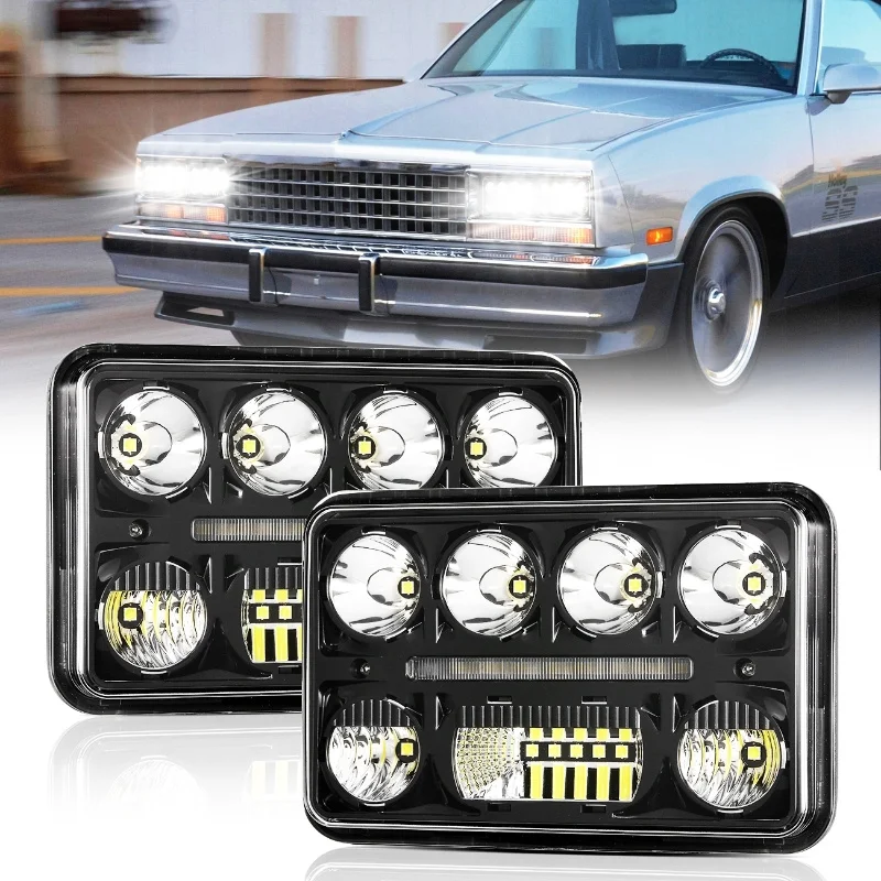 

1pair Rectangle Car Headlight LED Daytime Running Light with Hi-Lo Beam (White Light)