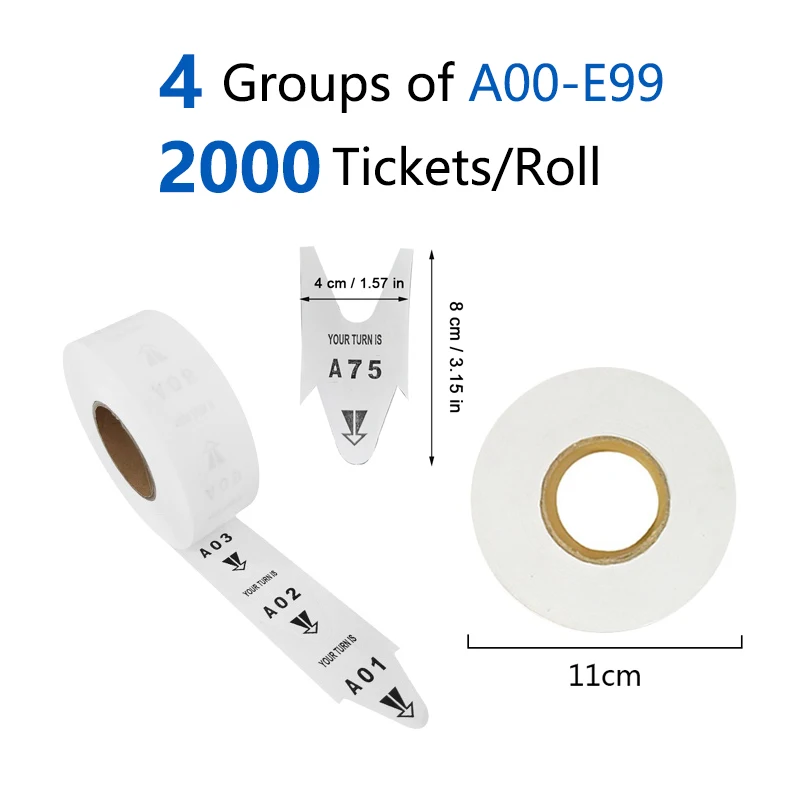 Ticket Paper Roll 5 Rolls 2000 Pieces numbered ticket rolls for Queue Management System fit K-T D80 Dispenser
