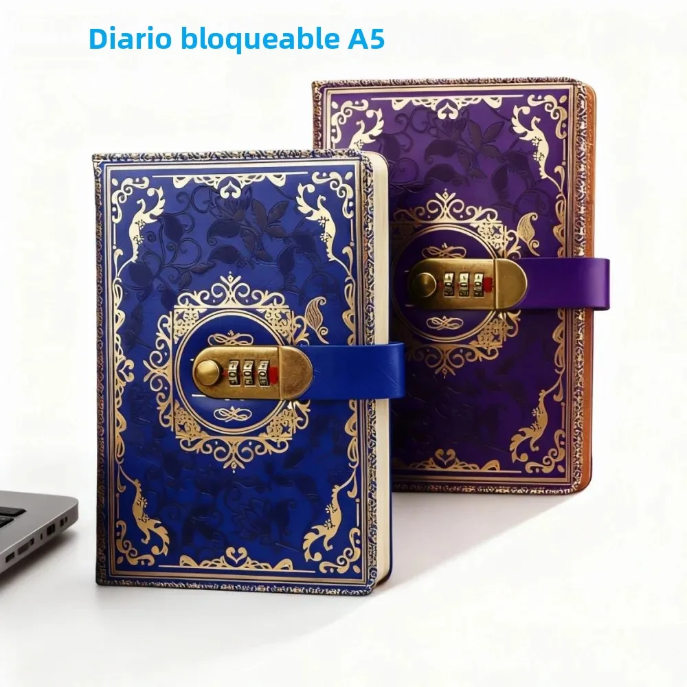 Diario con cerradura A5 Vintage con contraseña, cuaderno grueso de 200 ...