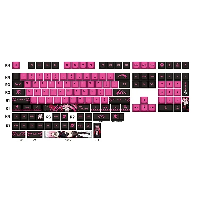 Mori Calliope Keycaps para Teclado Mecânico Hololive Vtuber Key Cover Pbt Dye Sublimação Cereja mx Interruptor Eixo Cruz - Imagem 5