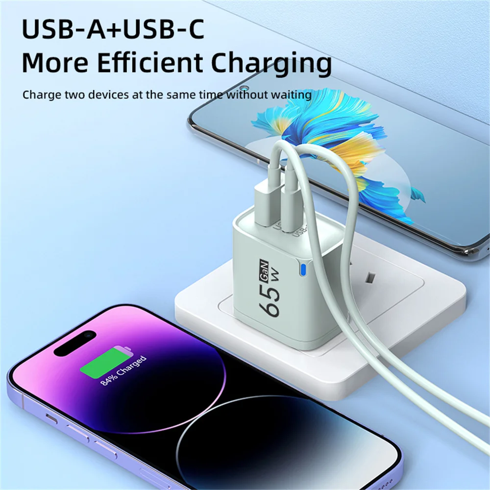 65W GaN Universal USB Fast Charger Quick Charge 3.0 USB A USB C PD Fast Charging Wall Charger Adapter for Cellphones