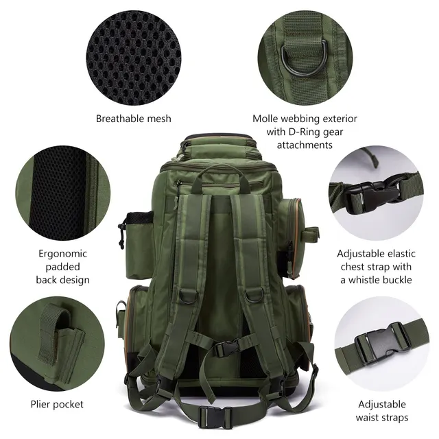 Bassdash Multifunctional Fishing Tackle Backpack – Lightweight Tactical Soft Tackle Box with Rain Cover 6