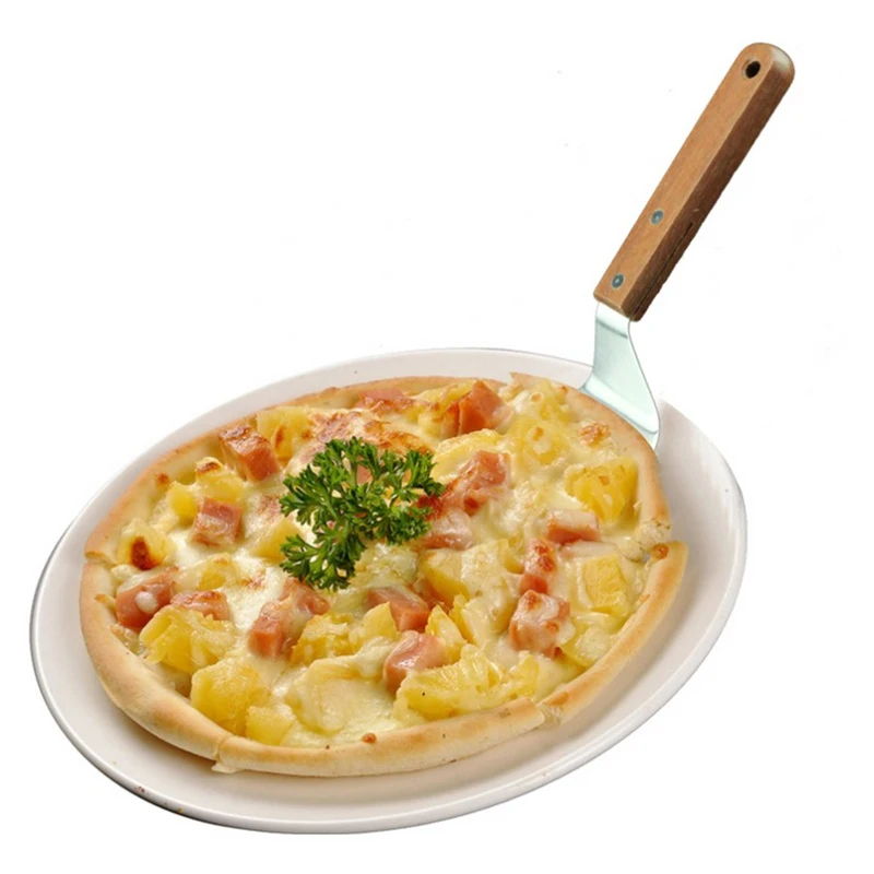 1Pc Stainless Steel Pizza Shovel Cypress Handle Round Pot Shovel Cake Mobile Kitchen Equipment Supplies