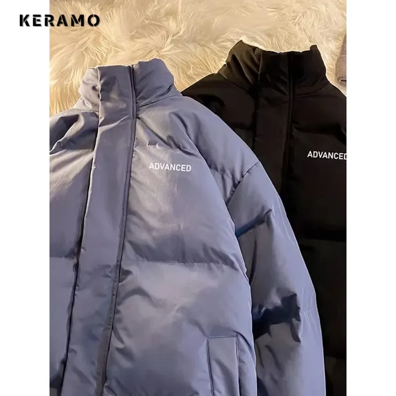 

2023 Winter American Retro Single Breasted Parkas Warm Thick Letter Print Jacket Women Casual Outerwear Vintage Fashion Coat