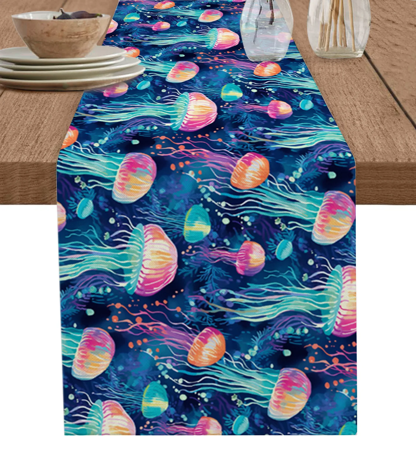 

Jellyfish Gradient Table Runner Wedding Party Decor Table Runner Kitchen Dining Table Decor Tablecloth
