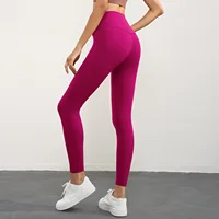 Solid Color Back Waist Pocket High Waist Yoga Legging Women Sport Cropped Pants Butter Athletic Gym Comprehensive Training Jog 2