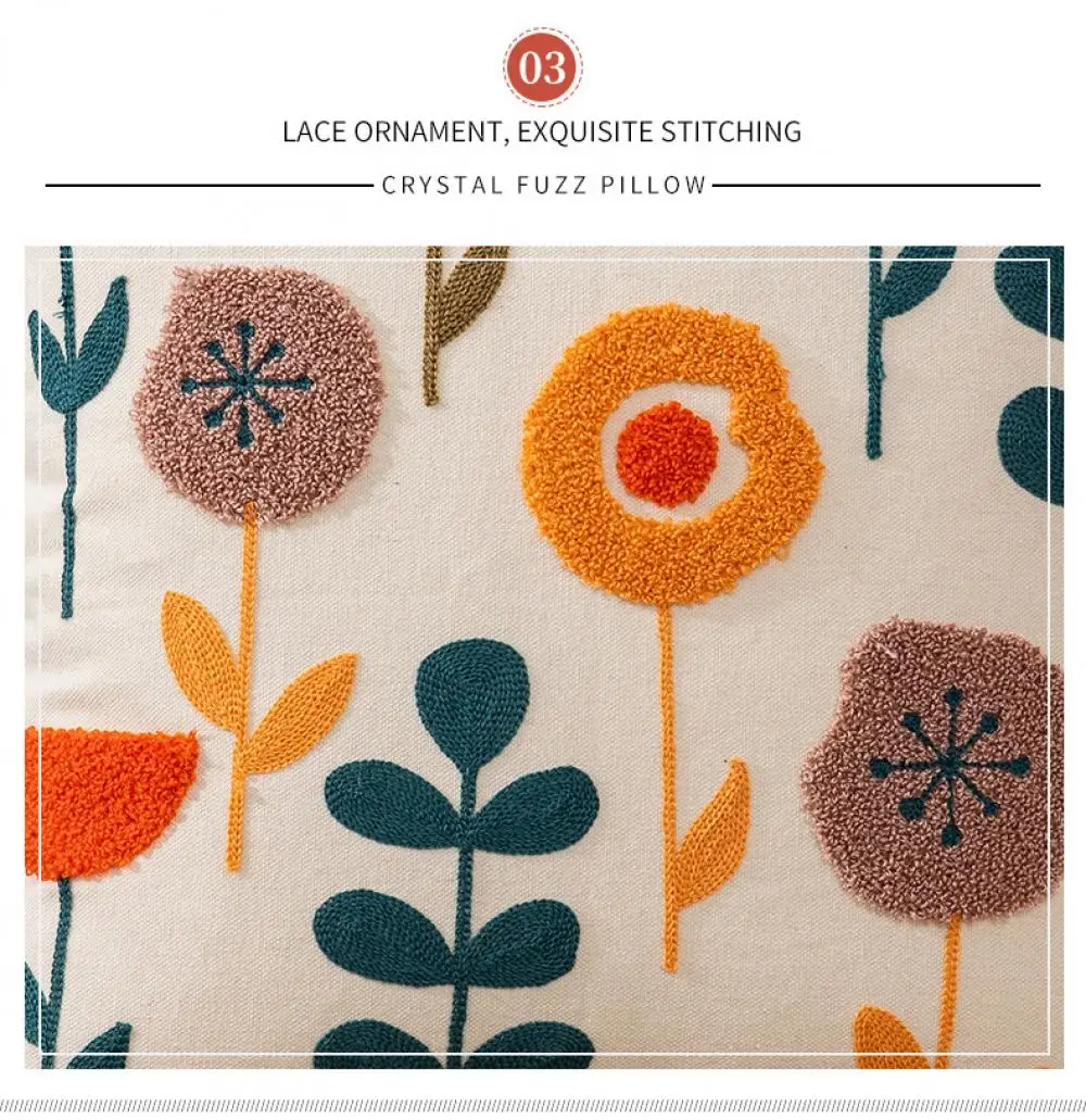 45 x 45 cm großer, mit Blumenmuster bestickter Kissenbezug aus Cogines-Leinen, einfacher Kissenbezug für Sofa-Kopfteil, Büro-Kissenbezüge, Dekoration für Zuhause – Detail 9