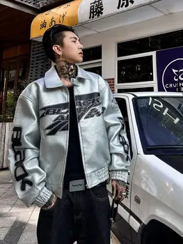 الخريف الشتاء فاسق معطف التطريز دراجة نارية دعوى بولي Leather سترة جلدية الرجال شارع العليا الرجعية المتخصصة صورة ظلية سترة الوزن الثقيل - Image 3