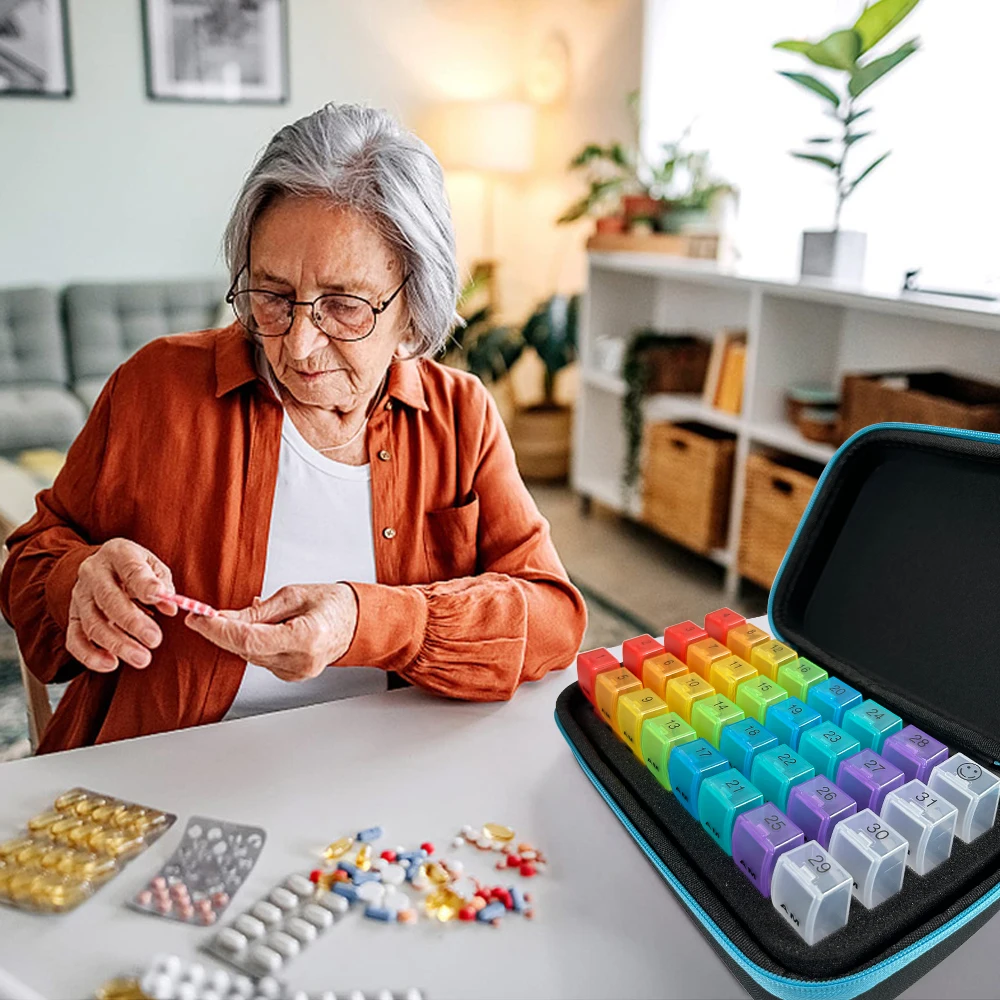 Monthly 32-Day Triple-Dose Portable Pill Organizer & Travel Medicine Box