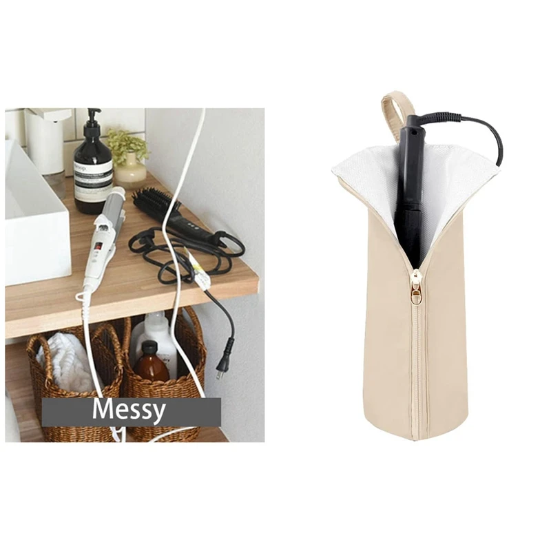 ABFU-Hot Iron Holder & Mat, Heat Heat Resistingtravel Bag For Curling Iron, Flat Iron-Hair Tool Organizer For Home