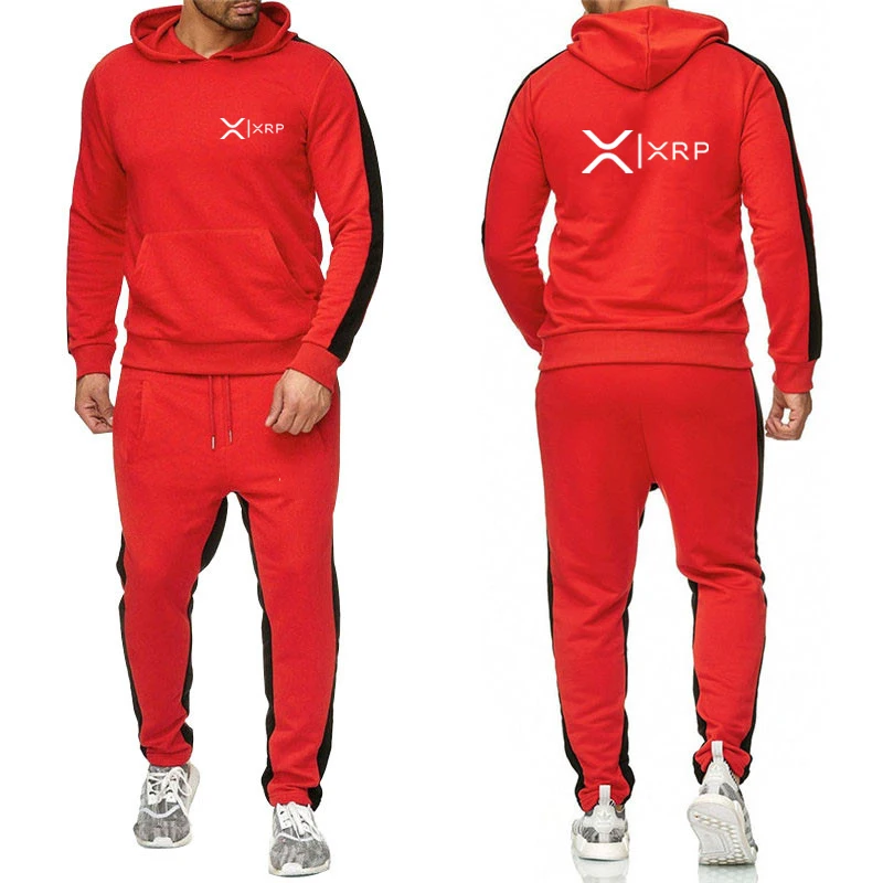 2025 Cryptocurrency Ripple XRP Men Print Spring Autumn Solid Color Two-piece Sets Hoodie + Pants Sports Leisure Comfortabe Suit 4