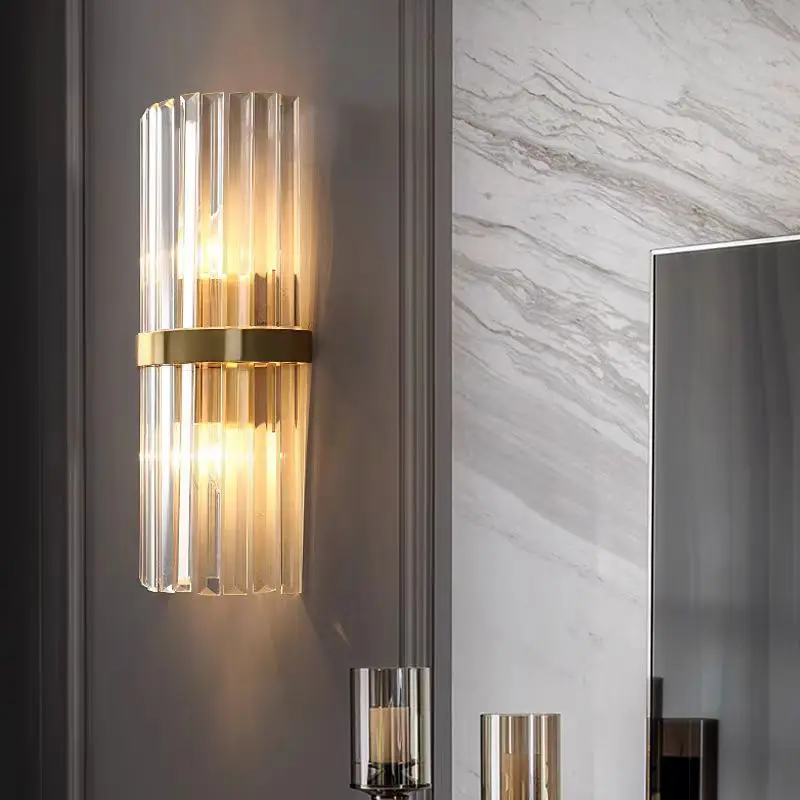 Cheap Gold Luxury Hotel Wall Lamps Indoor Decorative Metal Wall Light for Living Room Bedroom Home Decor k9 Crystal Lamps