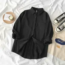 

Shirts Women Long Sleeve Black Solid Plus Velvet Winter Warm Shirt Female Korean Style Simple Outwear Students Casual Loose Chic