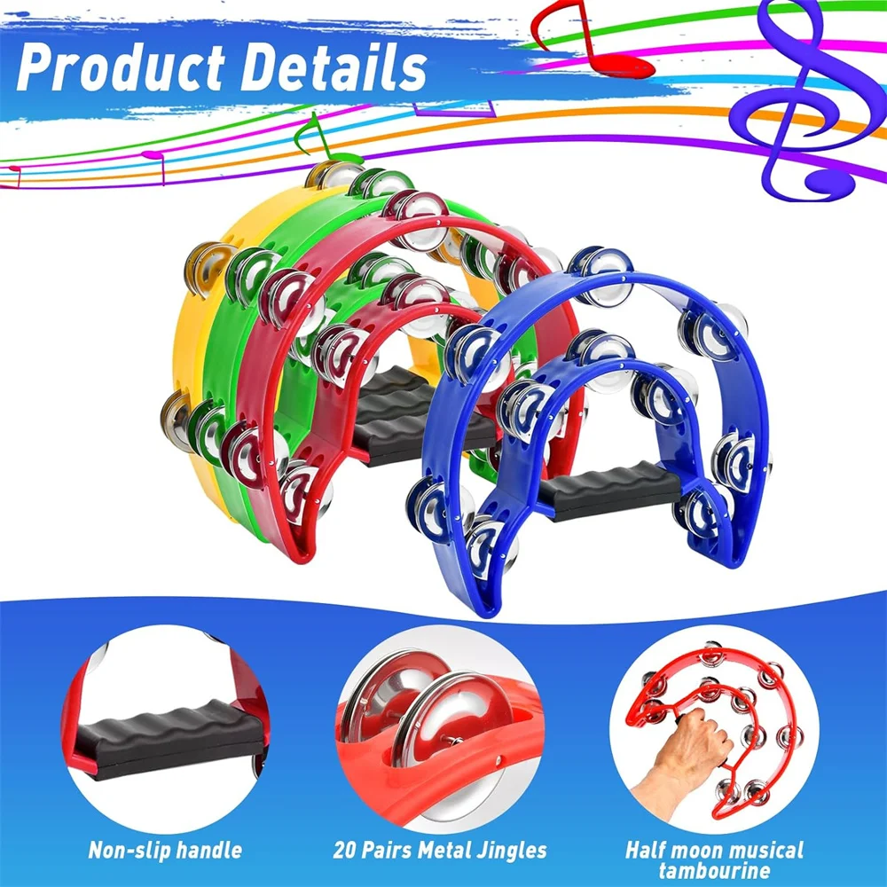 Hand Tambourine Color Plastic Double-layer Half Moon Shaped Bell Drum for Karaoke Party Dance
