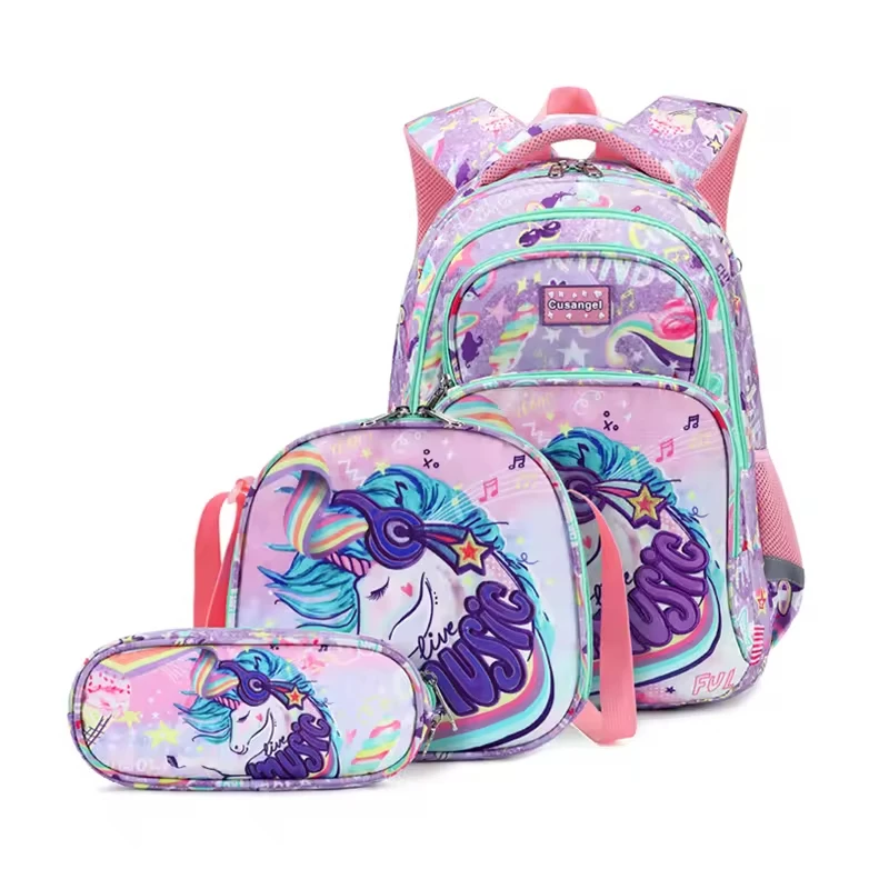 

Unicorn Cartoon,High Quality High Capacity Primary School Students Backpack 3 PCS Set,One Backpack, One Pen Case, One Meal Bag