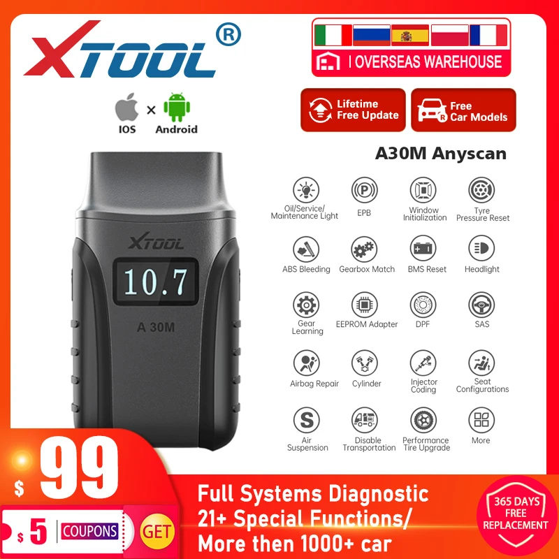 XTOOL Anyscan A30 OBD2 Car Diagnostic Tool for Andriod/IOS Car Code Reader Full System Diagnostic Scanner Lifetime free update cheap car inspection equipment