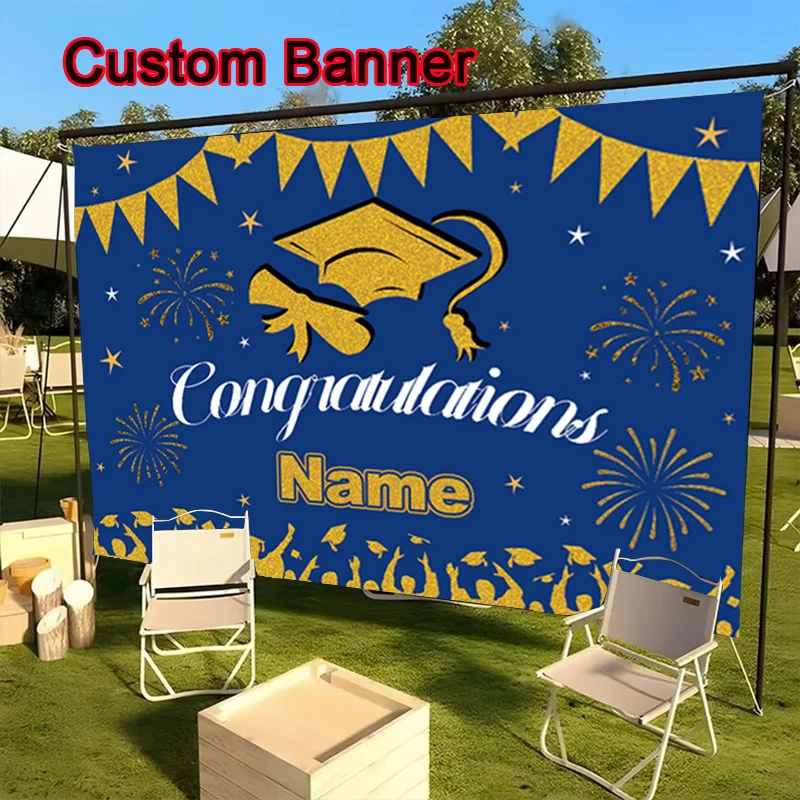 Custom Personalized Banners Party Decorative Blue and Gold Backdrop ...