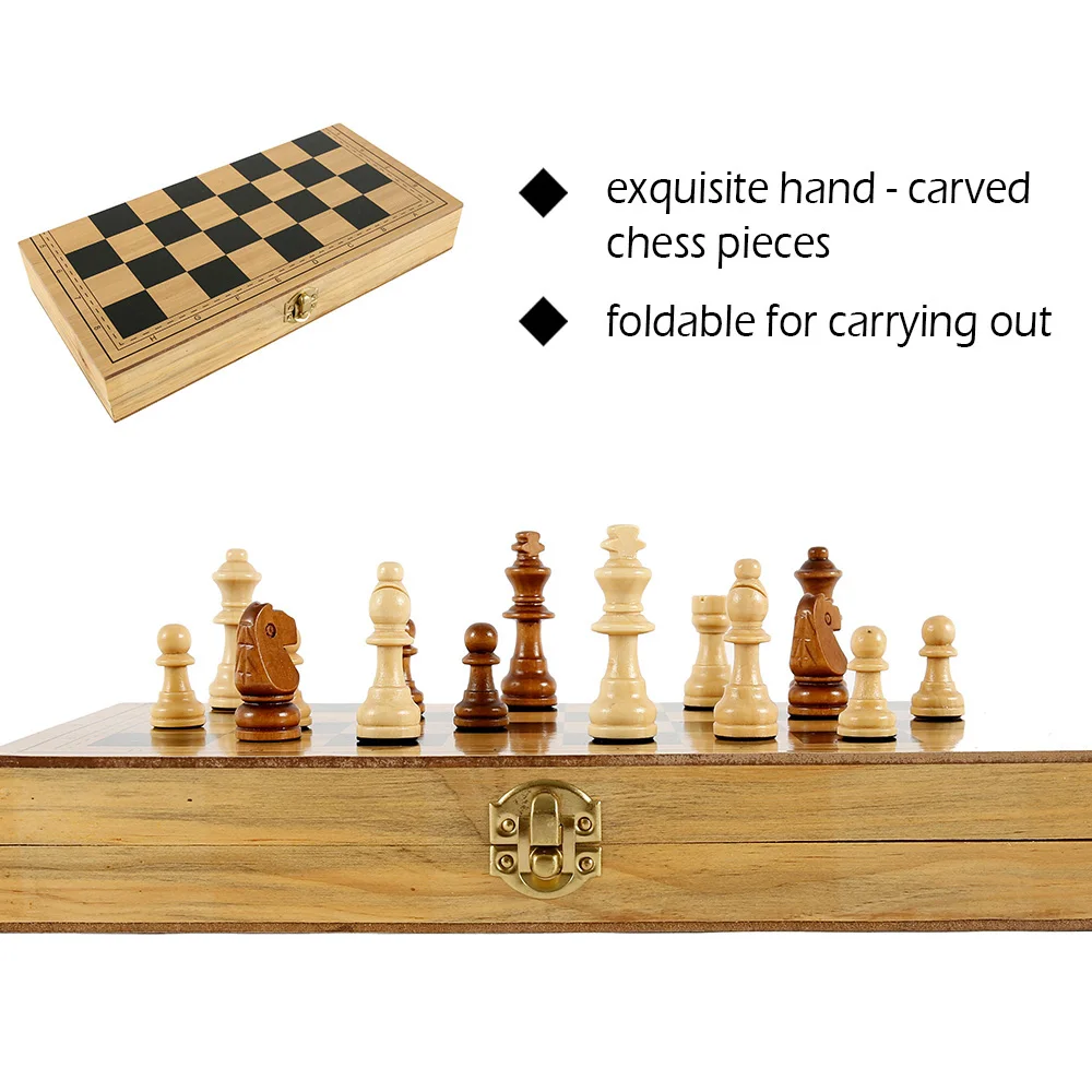 Wooden Chess Foldable Chess Board Wooden Chess Set Folding Chess Board Game Set Portable Travel Checkers Suit Beginner Educational Toy for Kids