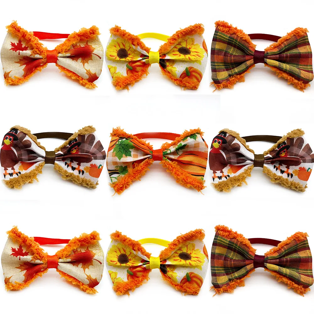 

50/100pcs Fall Style Dog Bows Maple Leaf Pattern Pet Grooming Accessories Fashion Cat Dog Bow Ties Adjustable Dog Bowtie