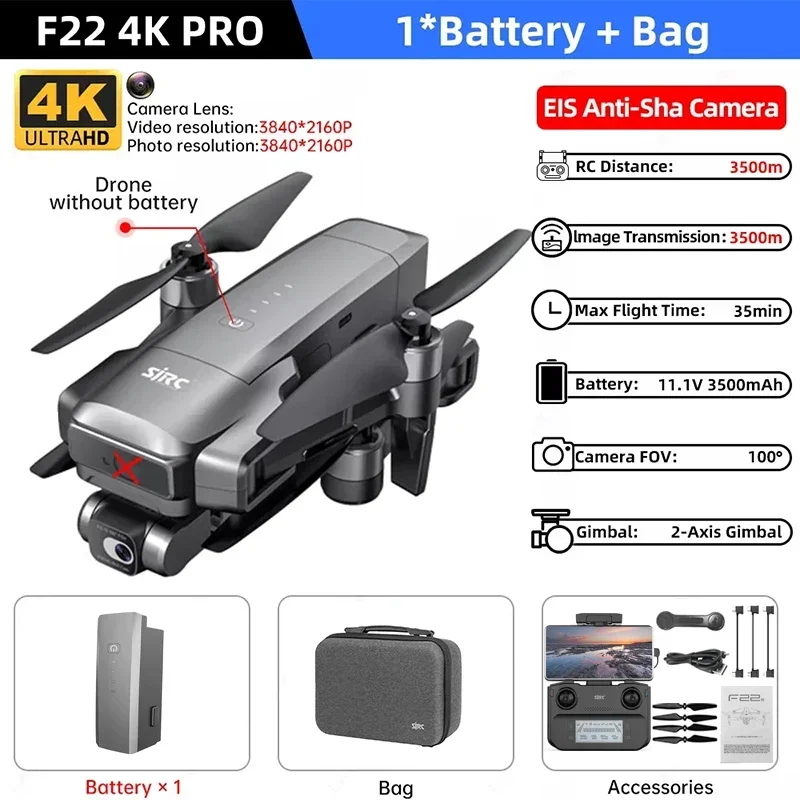 ตัวเลือกสินค้า โดรนถ่ายภาพ 4K พร้อม Gimbal ป้องกันสั่น บินไกล 3.5 กม.