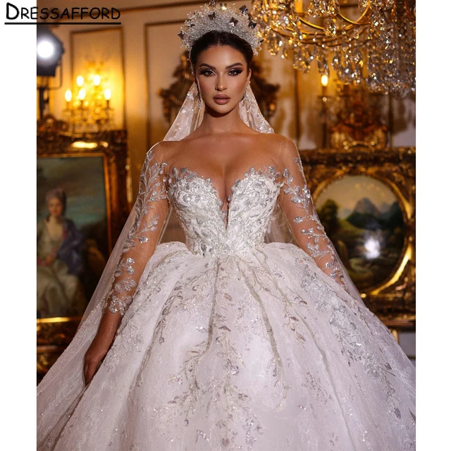 Fully Beaded Arabic Wedding Dresses Long Sleeve Bridal Gown VW1795 –  Viniodress